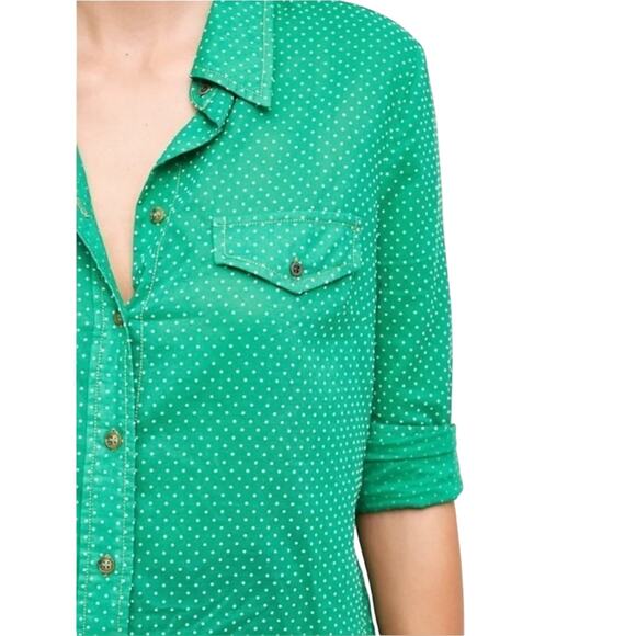 Anthropologie Maeve Patea 100% Cotton Kelly Green Lightweight Button Shirt 2 - Picture 3 of 11